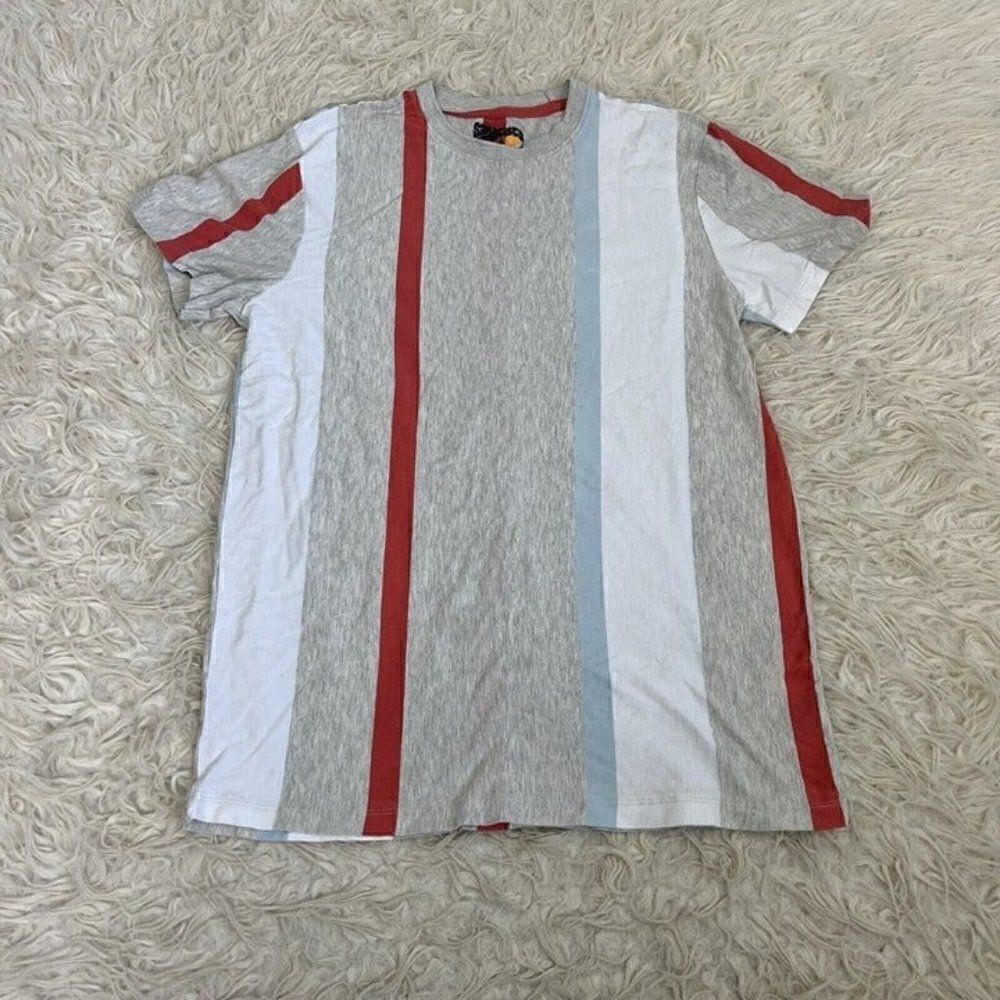 San Francisco Work Shirts T Shirt Gray Blue White Vertical Stripe Short Sleeve M